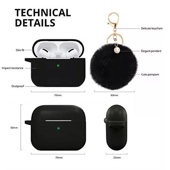 AIRPOD PRO WHITE SILICONE PROTECTIVE CASE W/POM POM FUR-BALL KEYCHAIN - Picture 2 of 2